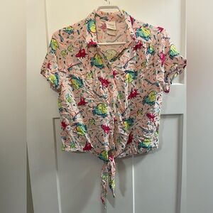 Disney Little Mermaid 80s Print Button Down Crop